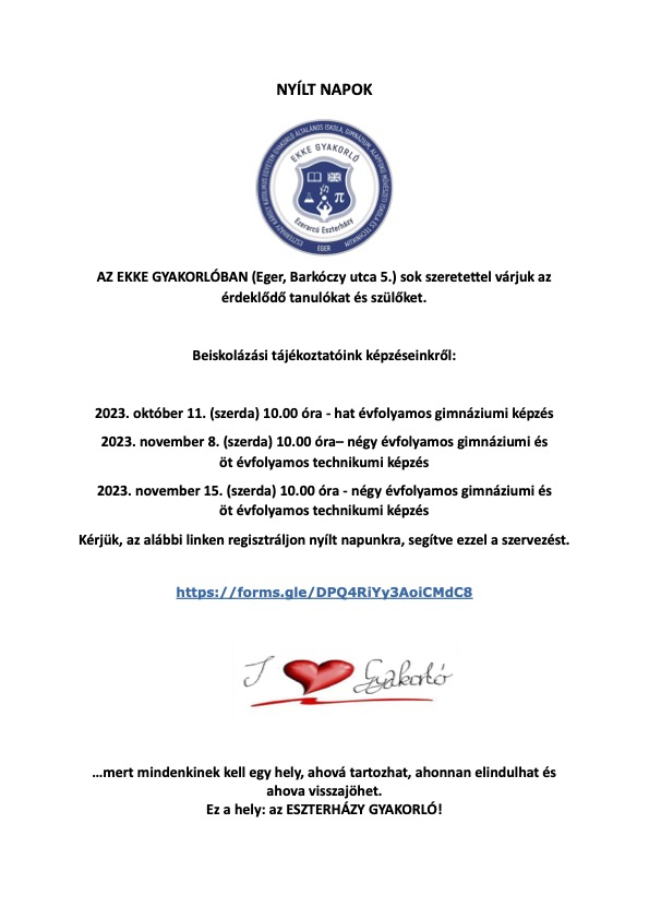 Gimnáziumi nyílt napok 2023