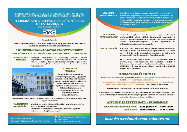 Beiskolázási tájékoztató 2026/2027